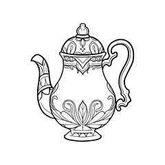 a line art drawing of a vintage teapot illustration