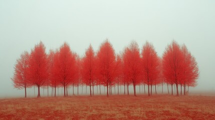 Red Trees in Fog
