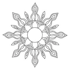 Line art sun in antique stule hand drawn vector illustration boho chic tattoo, poster or fabric print design