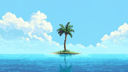 Obraz premium Solitary palm tree on serene island paradise.