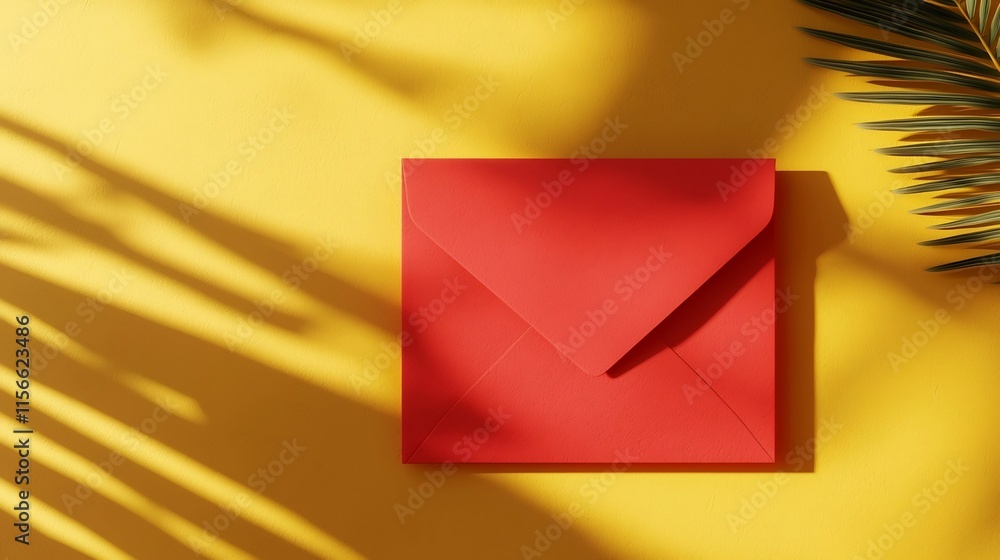 Poster minimalistic red envelope on elegant gold background with clean text zone in captivating 3d stylish 