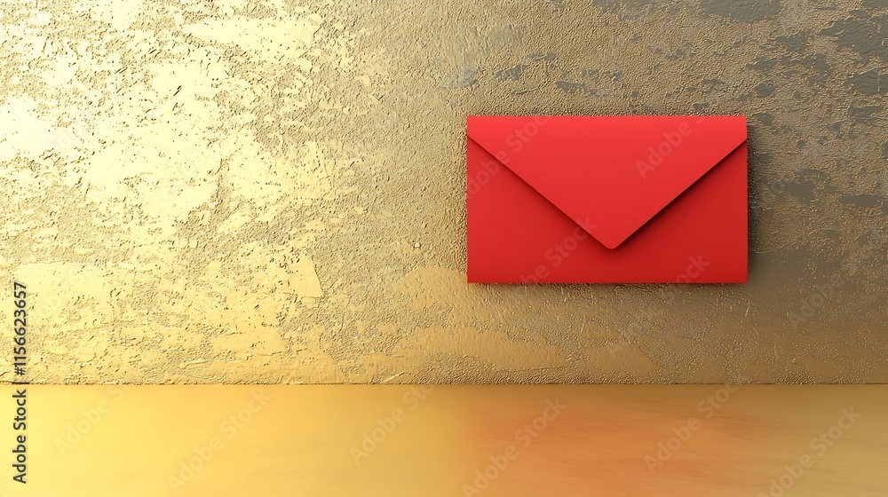Poster minimalistic red envelope design on elegant gold background with clean text zone 3d for branding gre
