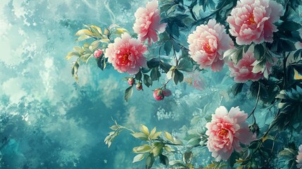 Peony Blossoms Hanging Gracefully With Soft Green Background Natural Light in Artistic Style