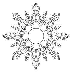 Line art sun in antique stule hand drawn vector illustration boho chic tattoo, poster or fabric print design