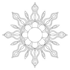 Line art sun in antique stule hand drawn vector illustration boho chic tattoo, poster or fabric print design