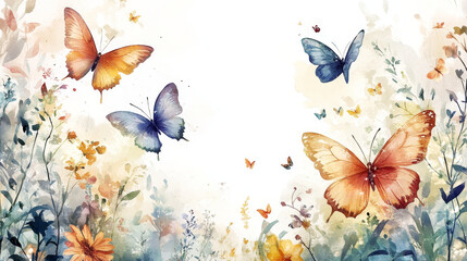Watercolor painting of butterflies fluttering gently