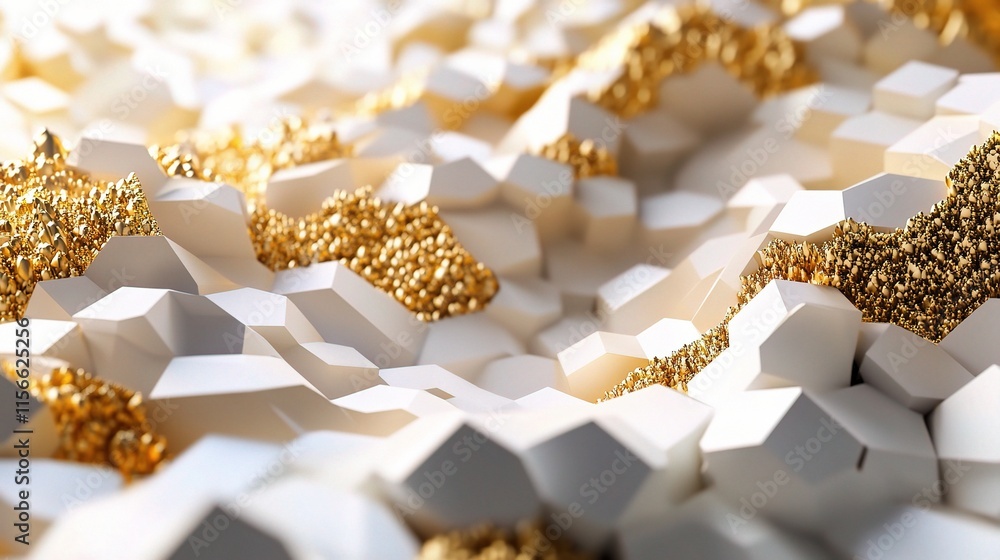 Poster abstract 3d background with white and gold hexagonal shapes