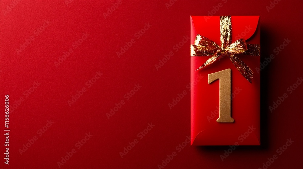 Poster minimal and flat red envelope layout design with editable gold toned text zone 3d for greeting cards