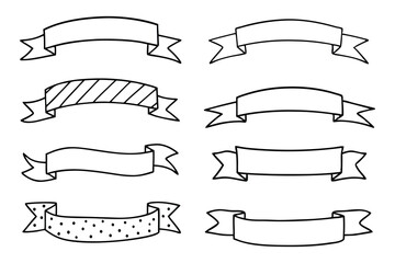 Vector Illustration of Ribbon Banner Set with Blank Space for Text, Curved and Flat Design for Graphic Design Projects.