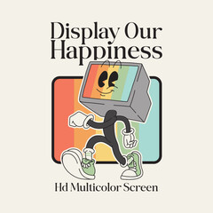 walking monitor retro cartoon mascot