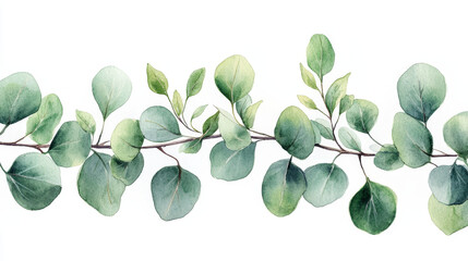 Obraz premium Watercolor eucalyptus branches with lush green leaves
