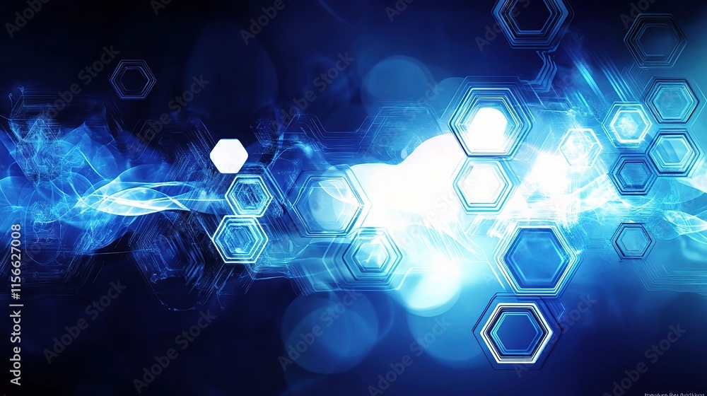 Poster Blue Tech Background with Intricate Circuit Lines and Shapes