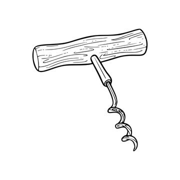 wooden corkscrew opener black and white clip art preview