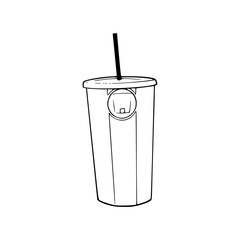 a line art drawing of a cup with a straw