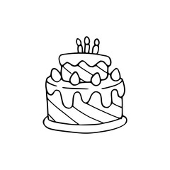 line art drawing of a birthday cake party