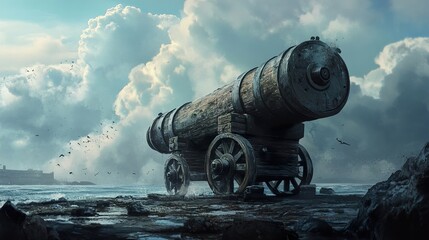 Ancient Cannon on a Dramatic Coastline