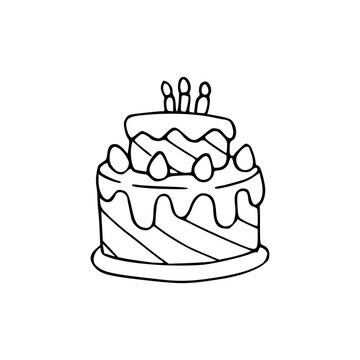 recommend clip art: line art drawing of a birthday cake party