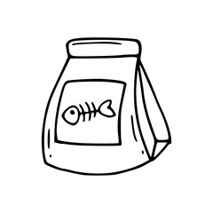 a drawing of a cat food bag doodle illustration