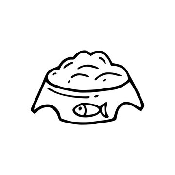 recommend clip art: a line art drawing of a cat food bowl illustration