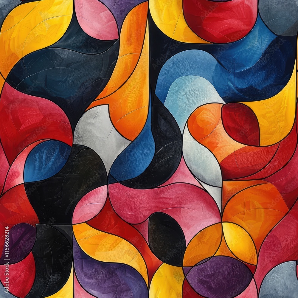 Poster abstract colorful shapes intertwining in a vibrant, artistic pattern.