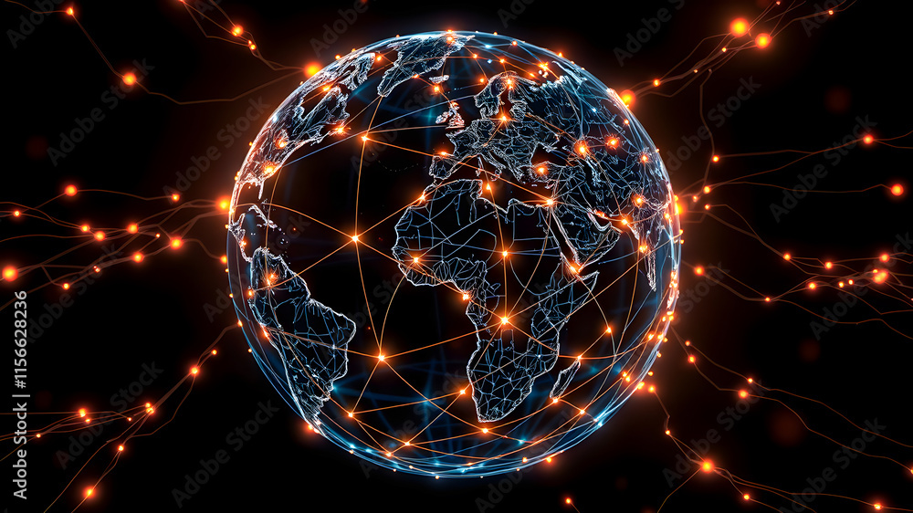 Poster global network connection. 3d rendering, 3d illustration background.