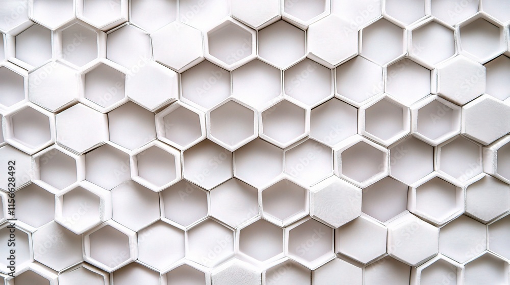 Poster white honeycomb pattern on wall with panoramic view and shifted design