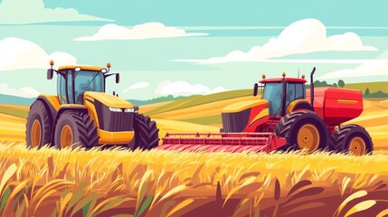 Obraz premium Vibrant Machinery in Countryside Landscape