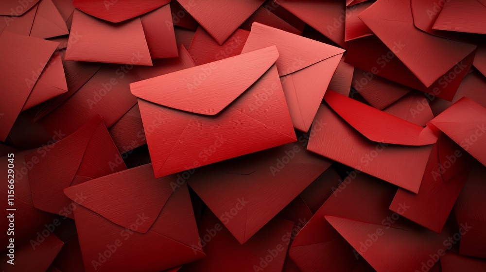 Poster 3d of a cluster of vibrant red envelopes with an open text layout creating a modern and festive visu
