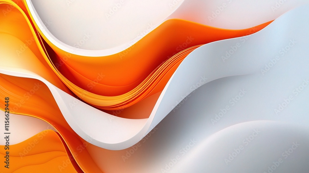 Poster dynamic abstract 3d background with curved shapes in orange and white
