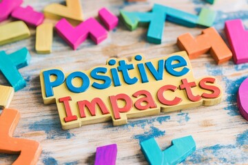 Colorful Wooden Letters Highlighting Positive Impacts: Vibrant Typography for Motivation and Inspiration in Stock Photography