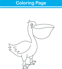 Funny cartoon pelican. Coloring pages. Vector illustration