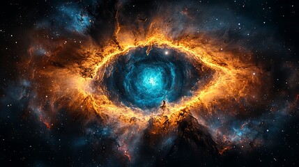 Naklejka premium Celestial Eye Cosmic Nebula Fiery Orange And Blue Hues