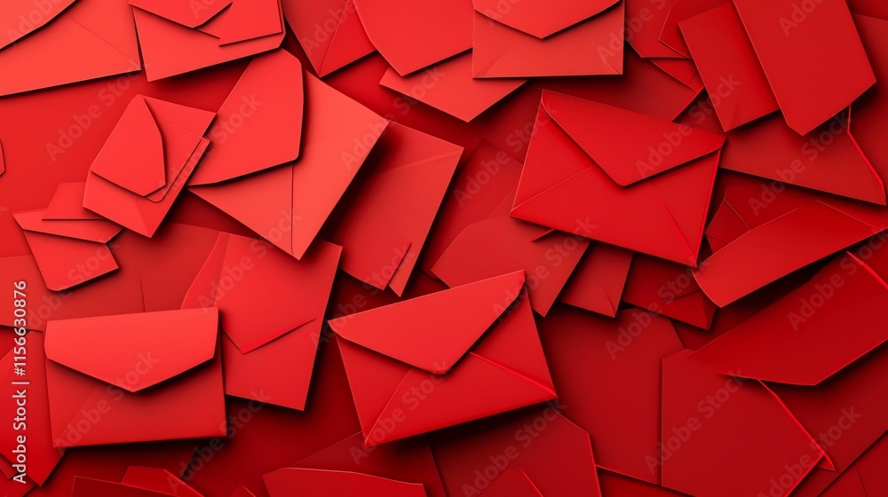 Poster elegant and minimalist 3d of a red envelope composition with a seamless clean background and spaciou