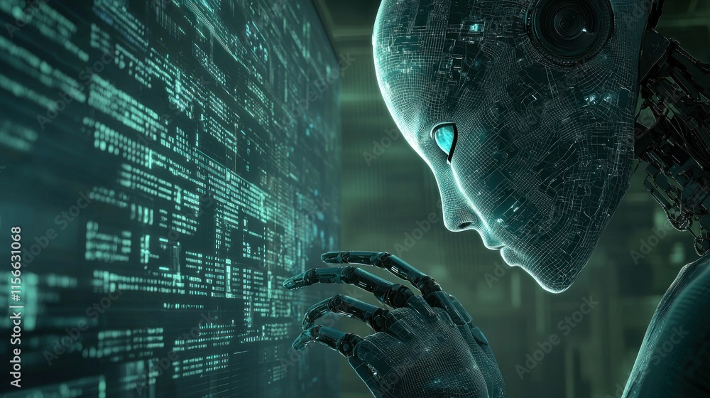 Aufkleber exploration of artificial intelligence digital realm concept art futuristic setting close-up perspec