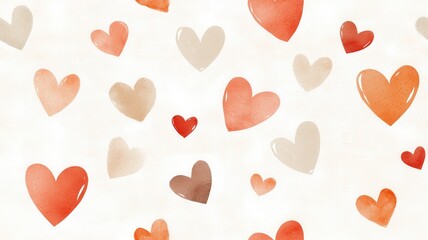 Valentine's Day minimalist heart patterns concept. Colorful watercolor hearts on a light background create a cheerful and romantic atmosphere, perfect for various design projects.