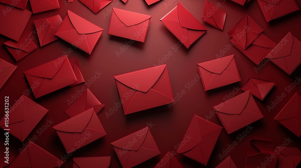 Aufkleber elegant red envelope flat lay composition with seamless clean background and spacious text area for 