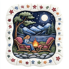 Fototapeta premium cozy evening scene with couple by campfire under moonlight