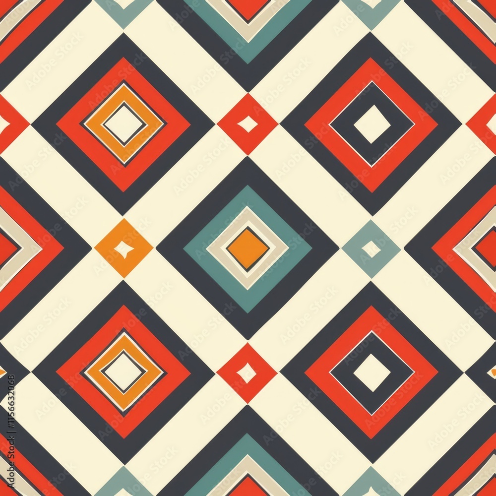 Poster a geometric pattern featuring colorful diamonds and squares arranged in a repetitive design.