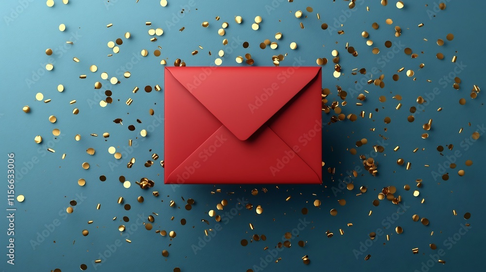 Aufkleber luxurious red envelope surrounded by shimmering golden particles in a modern text friendly 3d this d