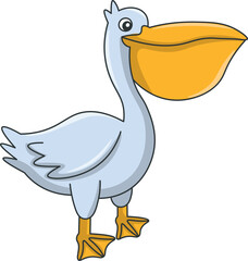 Cute pelican cartoon. Flat vector illustration. Wild life animals. Cute animal on white background