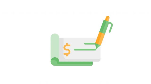 Animated Cheque icon in flat style, suitable for banking, financial, money management, investment and budgeting illustration concepts.
