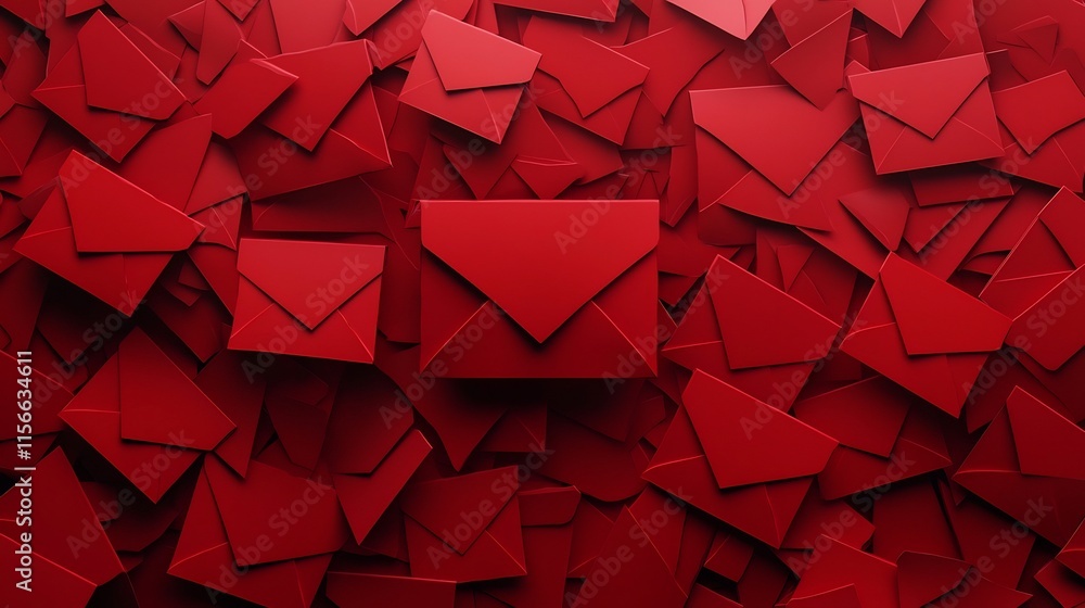 Poster abstractly scattered red envelopes with clean space for text overlay in festive 3d style decorative 