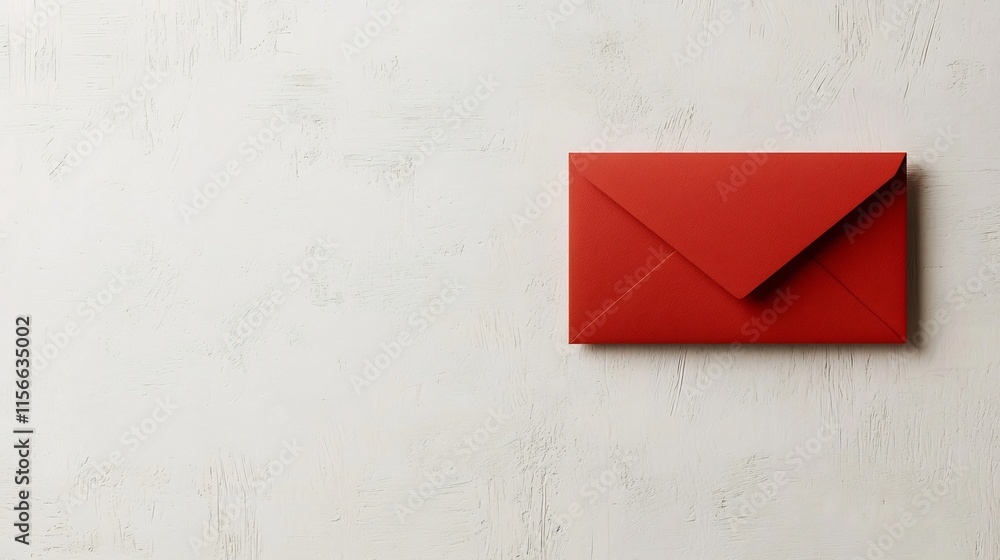 Poster single red elegant envelope on clean white background with text friendly zone in 3d minimalist and m