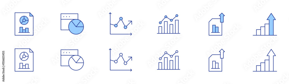 Poster analytics icon set in two styles, duotone and thin line style. editable stroke. analytics, statistic