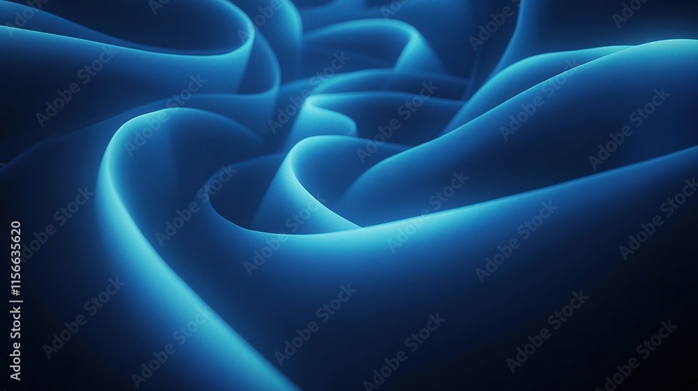 Poster abstract blue light curves on dynamic background with soft shapes