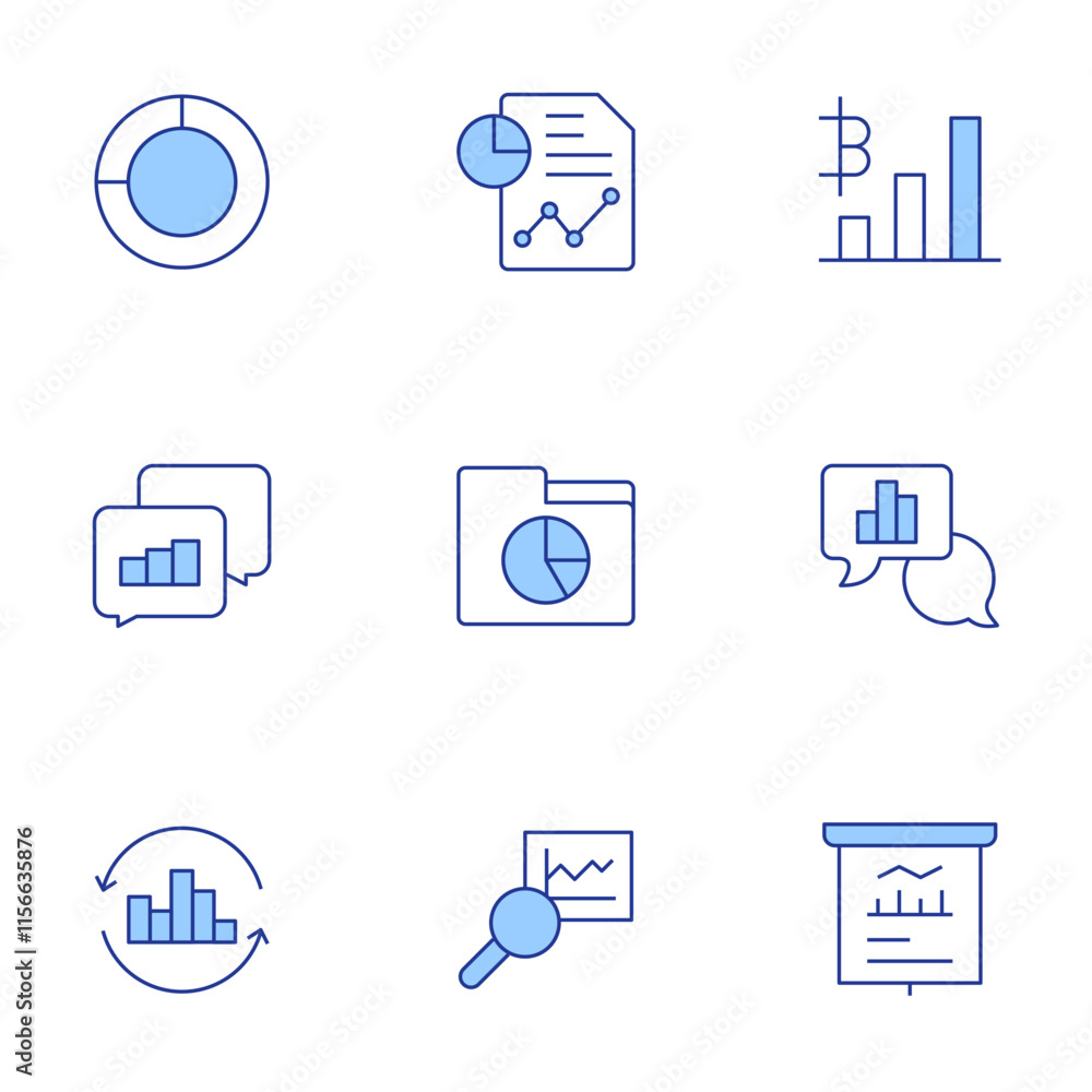 Poster analytics icons set. line duotone style, editable stroke. analytic, presentation, analytics, data an