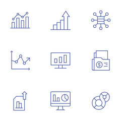 Analytics icons set. Thin Line style, editable stroke. analysis, analytics, business intelligence, data analytics, document, infographic