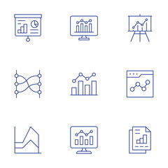 Analytics icons set. Thin Line style, editable stroke. analysis, analytics, business report, presentation, relations, stats