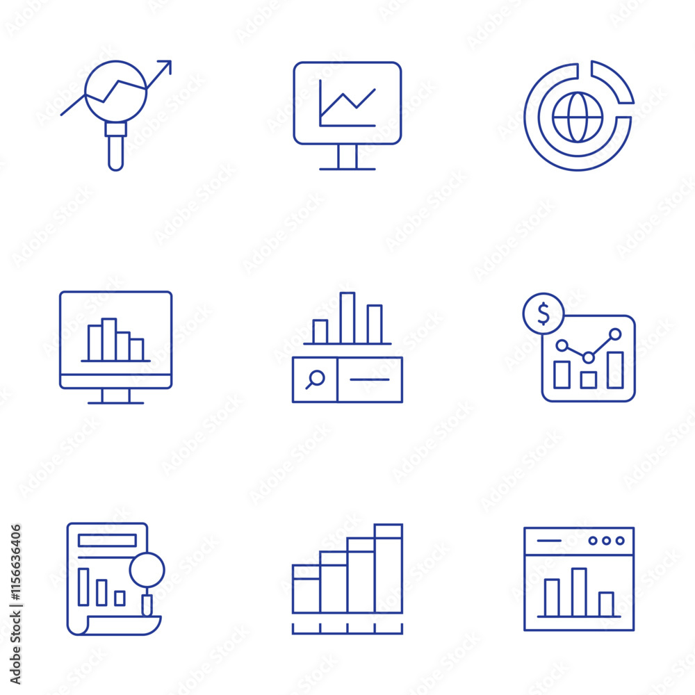 Poster analytics icons set. thin line style, editable stroke. analytics, assessment, data analytics, data, 