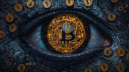 Naklejka premium Bitcoin revolution an eye-opening exploration of cryptocurrency's impact digital world visual art abstract insight